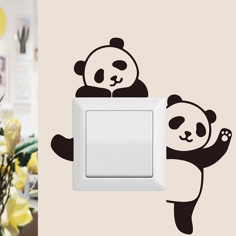 Pegatina de Interruptor de Panda de Dibujos Animados Lindo PVC Impermeable Removible Calcomanía de Pared para Habitación de Niños Sala de Estar