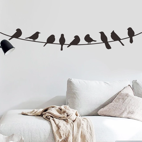 Adesivo Murale Silhouette Uccello Nero Su Filo Minimalista Moderno Murale In PVC Removibile Per Decorazione Soggiorno Camera Da Letto Ufficio