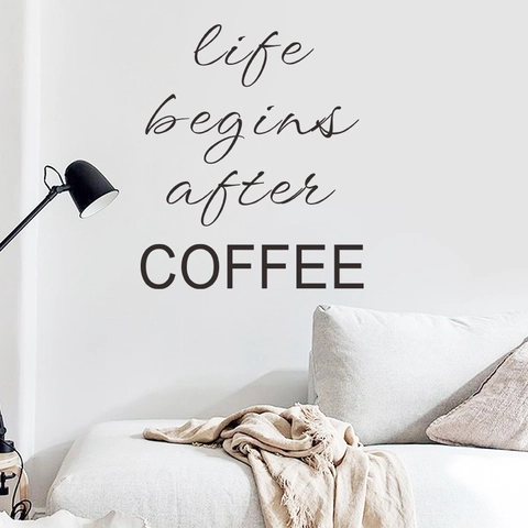 Adhesivo de Pared de PVC Moderno Minimalista Life Begins After Coffee Eslógan Cita Decoración Para Dormitorio Café Hogar Oficina