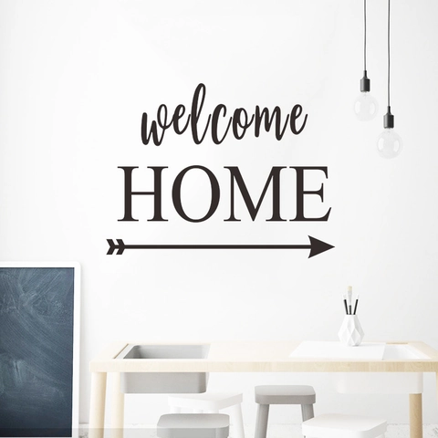 Modern Minimalist Welcome Home Lettering Wall Sticker With Arrow Pattern PVC Removable Mural For Living Room Bedroom Decor