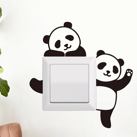 Pegatina de Interruptor de Panda de Dibujos Animados Lindo PVC Impermeable Removible Calcomanía de Pared para Habitación de Niños Sala de Estar
