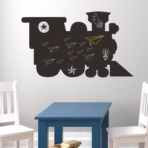 Adesivo da Parete Lavagna a Forma di Treno PVC Removibile Silhouette Locomotiva a Vapore Lavagna Murale per Camera dei Bambini Decorazione