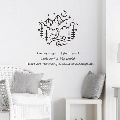 Minimalistischer Schwarzwald Berg Mond Wandtattoo PVC Abnehmbarer Aufkleber Für Wohnzimmer Schlafzimmer Moderne Kunst