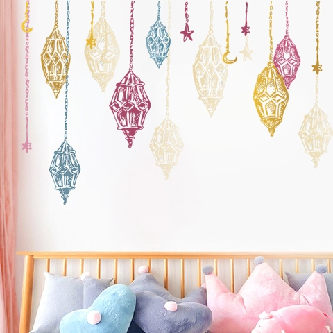 Ramadan Mond Laterne Sterne Wandtattoo PVC Handgezeichneter Nahöstlicher Stil Wohndekor Für Wohnzimmer Schlafzimmer Tapete