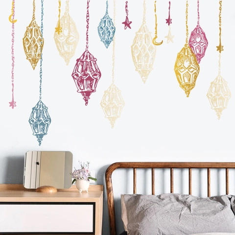Ramadan Mond Laterne Sterne Wandtattoo PVC Handgezeichneter Nahöstlicher Stil Wohndekor Für Wohnzimmer Schlafzimmer Tapete