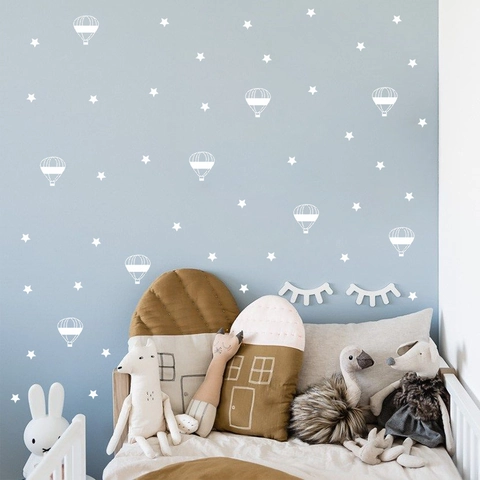 Witte Sterren Luchtballon Muurstickers Voor Kinderkamer Babykamer Decoratie PVC Moderne Verwijderbare Muurstickers Huis Decoratie