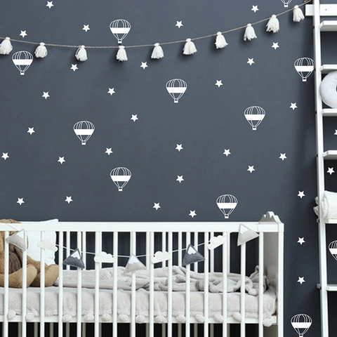 Witte Sterren Luchtballon Muurstickers Voor Kinderkamer Babykamer Decoratie PVC Moderne Verwijderbare Muurstickers Huis Decoratie