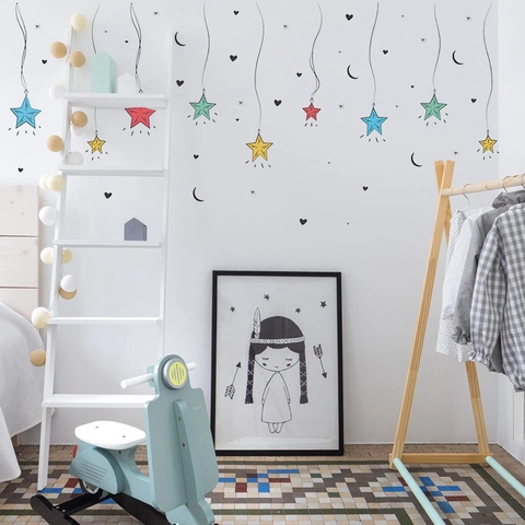 Cartoon Bunte Sterne Mond Herz Wandsticker Abnehmbare PVC DIY Wandtattoos Für Kinderzimmer Babyzimmer Heimdekoration