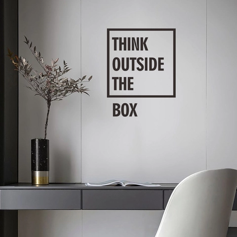 Adesivo da Parete Think Outside The Box in PVC Citazione Minimalista per Ufficio Camera da Letto Decorazione Murale Lettera Nera