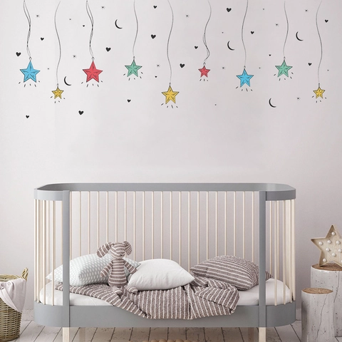Cartoon Bunte Sterne Mond Herz Wandsticker Abnehmbare PVC DIY Wandtattoos Für Kinderzimmer Babyzimmer Heimdekoration