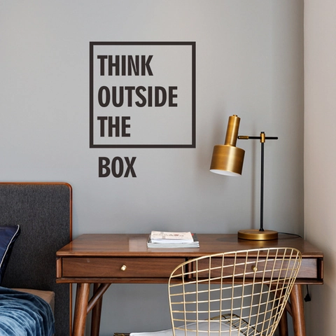 Adesivo da Parete Think Outside The Box in PVC Citazione Minimalista per Ufficio Camera da Letto Decorazione Murale Lettera Nera
