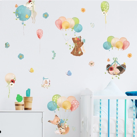 Pegatinas de Pared de Animales de Acuarela de Dibujos Animados Zorro Conejo para Decoración de Dormitorio Infantil PVC