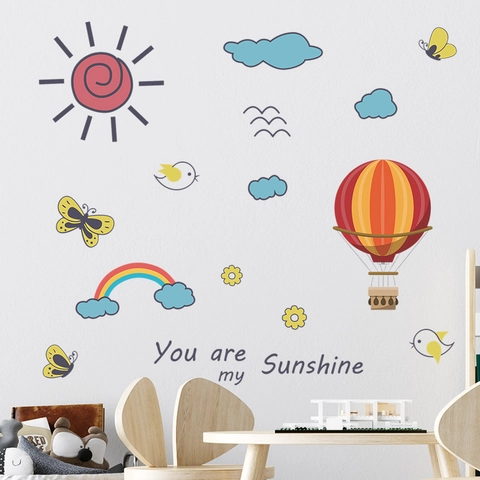 Vinilos Decorativos Dibujos Animados Sol Nube Globo Arcoíris You Are My Sunshine Habitación Infantil PVC Removible DIY Pegatinas Pared