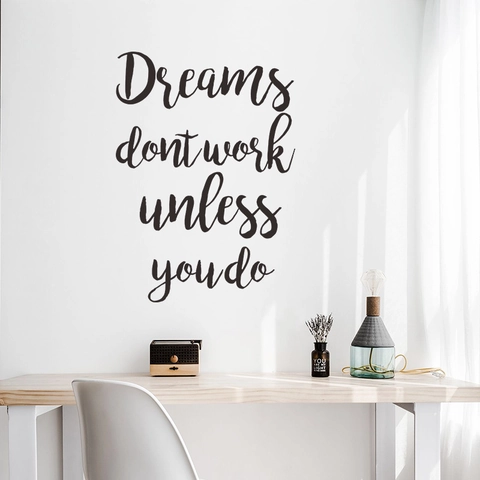 Dreams Don't Work Unless You Do Inspirierender Wandaufkleber Zitat Aufkleber Für Schlafzimmer Büro Modernes Wandtattoo