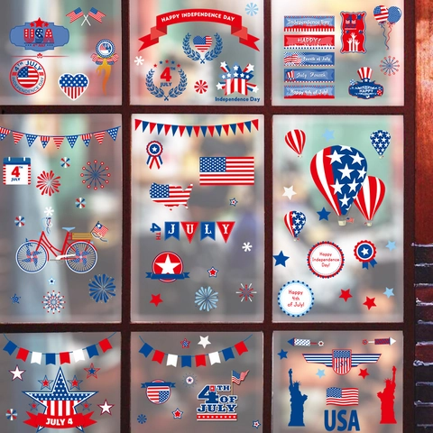 Pegatinas Estáticas Ventana Día Independencia PVC Bandera Americana Estatua Libertad Estrellas Para Decoración Cristal Festivo