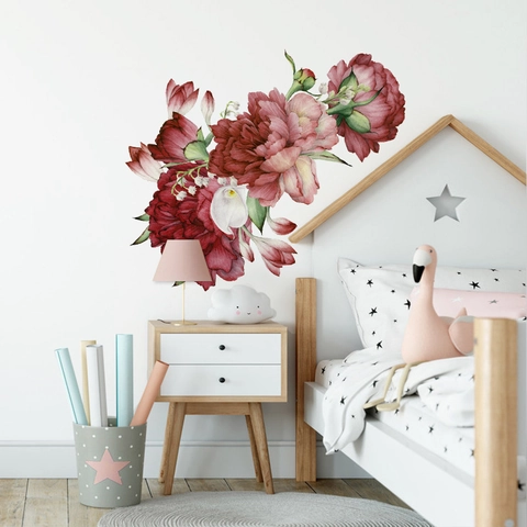 Watercolor Red Peony Flower Wall Stickers PVC Removable Botanical Calla Lily Floral Decal For Bedroom Living Room Home Decoration