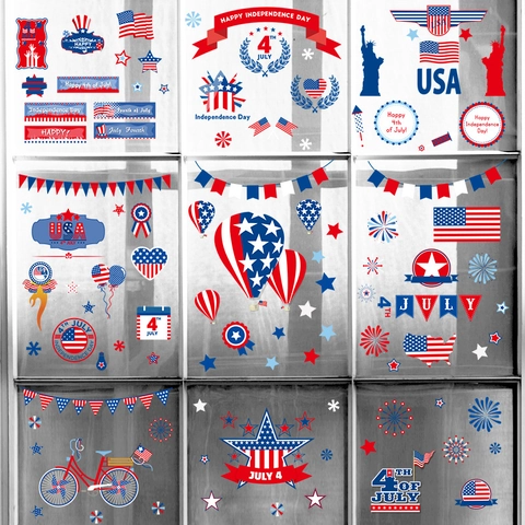 Pegatinas Estáticas Ventana Día Independencia PVC Bandera Americana Estatua Libertad Estrellas Para Decoración Cristal Festivo