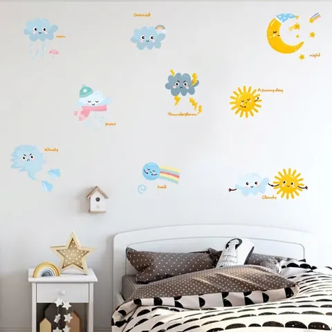 Cartoon Weather Sun Cloud Moon Wall Stickers For Kids Nursery Bedroom Removable PVC DIY Art Decals Kindergarten Wall Decor