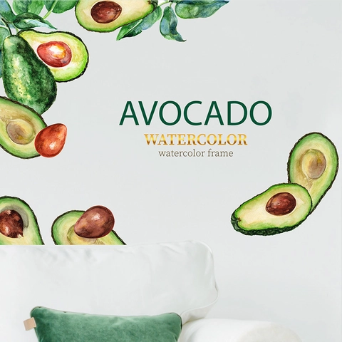 Calcomanía de Pared de Aguacate en Acuarela PVC Patrón de Frutas Pegatina Decorativa para Dormitorio Sala de Estar Estética Verde