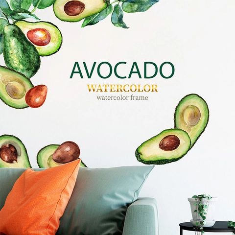 Calcomanía de Pared de Aguacate en Acuarela PVC Patrón de Frutas Pegatina Decorativa para Dormitorio Sala de Estar Estética Verde