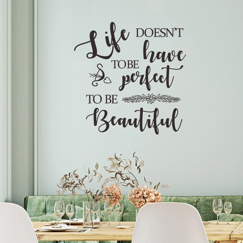 Inspirational English Quote Wall Sticker PVC Removable Life Lettering Decal With Heart Floral Pattern For Living Room Bedroom Decor