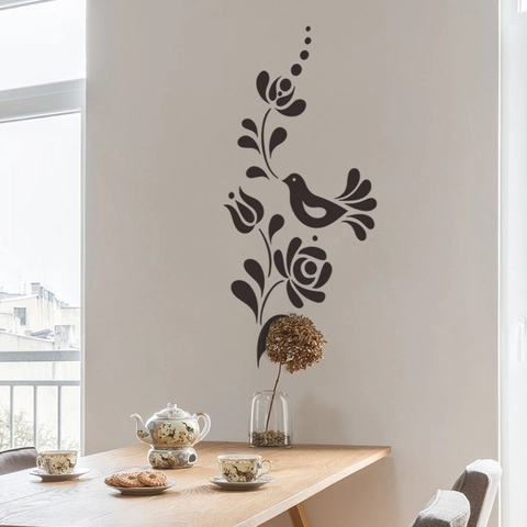 Minimalistisch Schwarz Blumenranke Vogel Wandaufkleber PVC Wasserdicht Dekoratives Wandtattoo Für Wohnzimmer Schlafzimmer