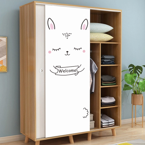 Cartoon Rabbit Welcome Door Sticker Waterproof PVC Wall Decal For Kids Room Bedroom Home Decoration Simple Mural