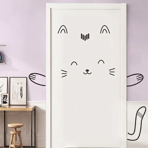 Cartoon Cat Wall Stickers For Kids Bedroom Door Cabinet Decoration Minimalist Black PVC Self-Adhesive Animal Decals