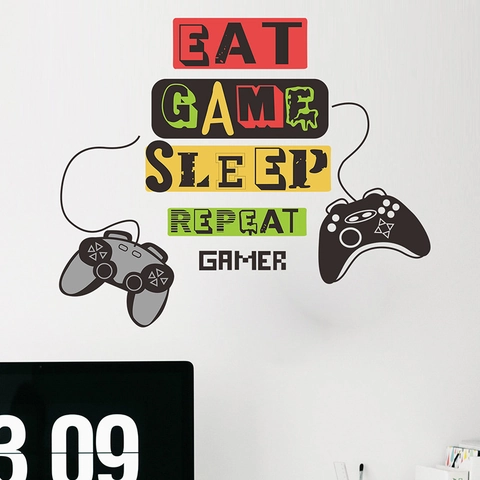 Gamer Wall Sticker Eat Game Sleep Repeat PVC Game Controller Decal For Boys Bedroom Game Room Gamer Wall Decor Art
