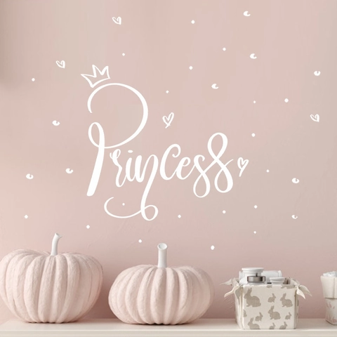 Stickers Muraux Slogan Anglais Princess Avec Motif Couronne Cœur Blanc PVC Imperméable Décalcomanie pour Chambre de Filles Maison