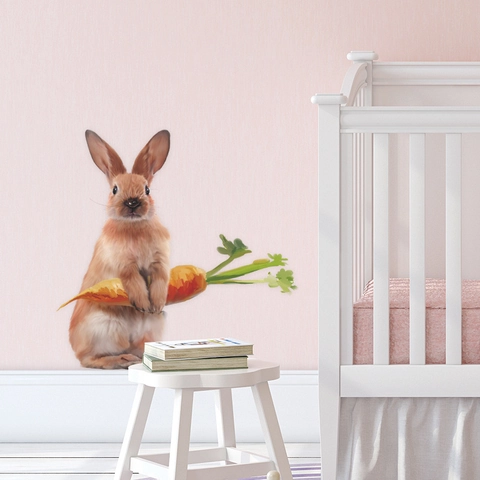 Cute Rabbit Holding Carrot Wall Sticker PVC Removable Watercolor Animal Wall Decal For Kids Room Nursery Bedroom Home Decor