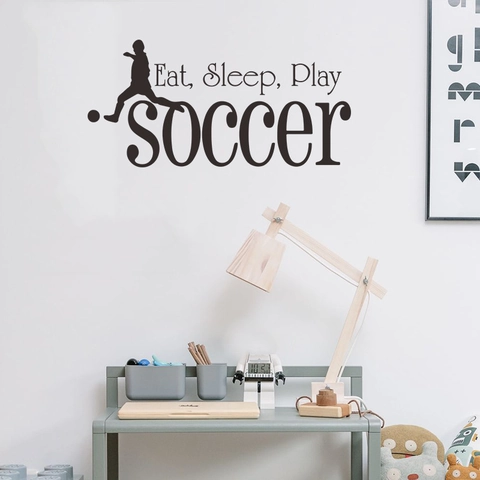 Fußball Wandaufkleber PVC Silhouette Eat Sleep Play Soccer Muster Für Kinderzimmer Sportfans Schlafzimmer Deko