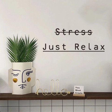 Adesivo da Parete in PVC con Citazione Inglese Just Relax Stress Decalcomania Specchio Moderna Per Camera da Letto Corridoio