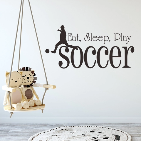 Fußball Wandaufkleber PVC Silhouette Eat Sleep Play Soccer Muster Für Kinderzimmer Sportfans Schlafzimmer Deko