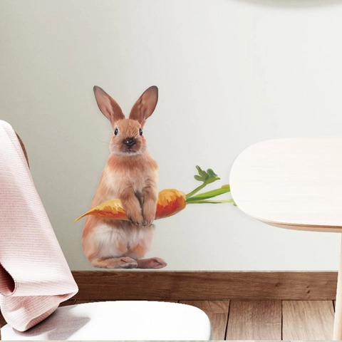 Cute Rabbit Holding Carrot Wall Sticker PVC Removable Watercolor Animal Wall Decal For Kids Room Nursery Bedroom Home Decor