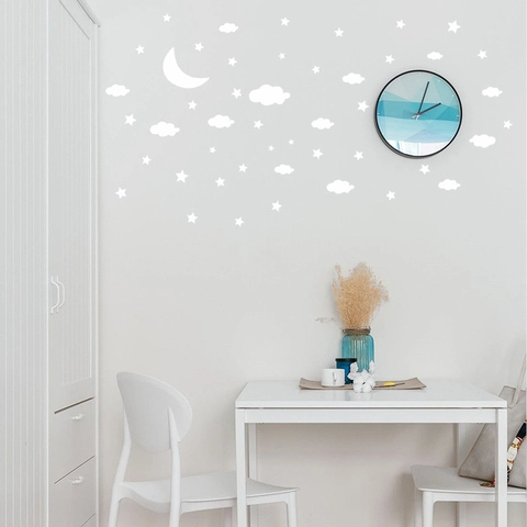 White Moon Stars Cloud Wall Stickers PVC Waterproof Carved Decal For Kids Nursery Bedroom Living Room Home Decoration