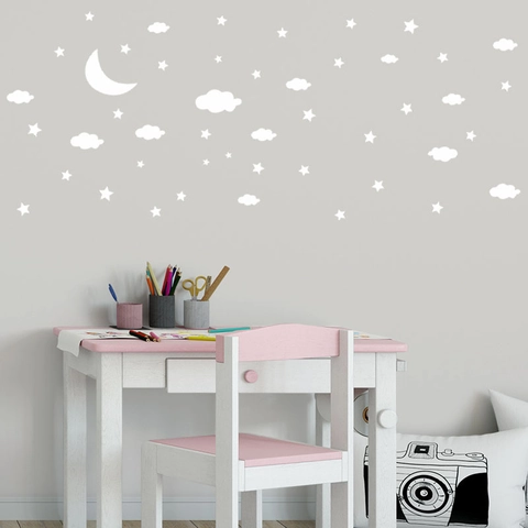 White Moon Stars Cloud Wall Stickers PVC Waterproof Carved Decal For Kids Nursery Bedroom Living Room Home Decoration