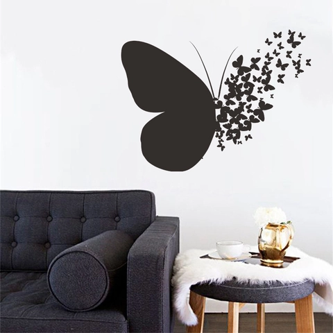 Sticker Mural Amovible Silhouette de Papillon Noir Artistique Décalcomanie en PVC pour Décoration de Salon et Chambre
