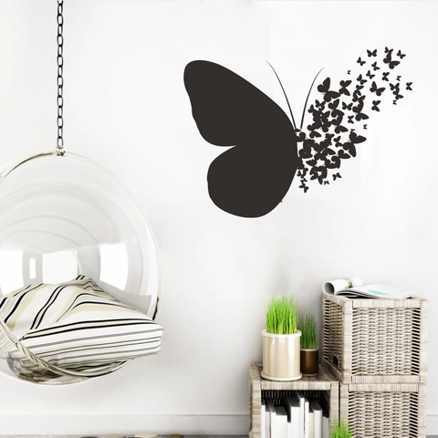 Sticker Mural Amovible Silhouette de Papillon Noir Artistique Décalcomanie en PVC pour Décoration de Salon et Chambre