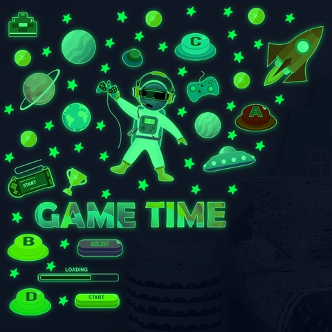 Adesivi Murali Astronauta Spazio Pianeta Game Time Luminosi In PVC Per Decorazione Camera Da Letto Bambini E Sala Giochi