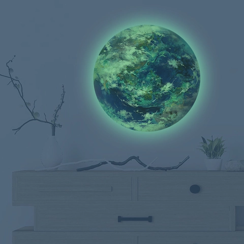 Adesivo Murale Terra Luminosa PVC Fluorescente Verde Fluorescente Decorazione Pianeta Per Camera Bambini Letto Autoadesivo