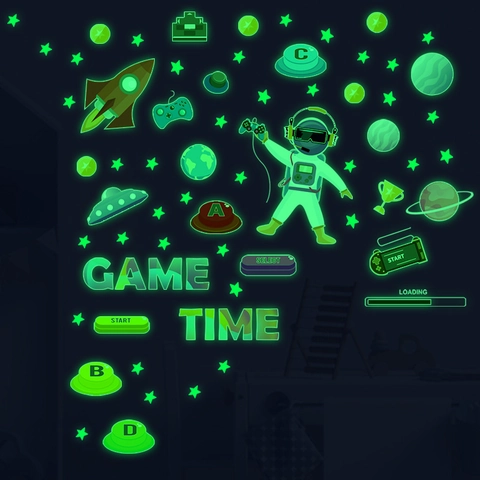 Adesivi Murali Astronauta Spazio Pianeta Game Time Luminosi In PVC Per Decorazione Camera Da Letto Bambini E Sala Giochi