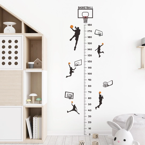 Basketball Athlete Silhouette Height Growth Chart Wall Sticker Removable PVC Decorative Decal For Kids Room Sports Theme