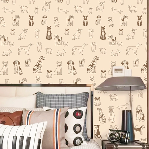 Pegatina de Pared con Patrón de Perro Retro Papel Pintado de PVC Autoadhesivo Para Dormitorio Sala de Estar Decorativo