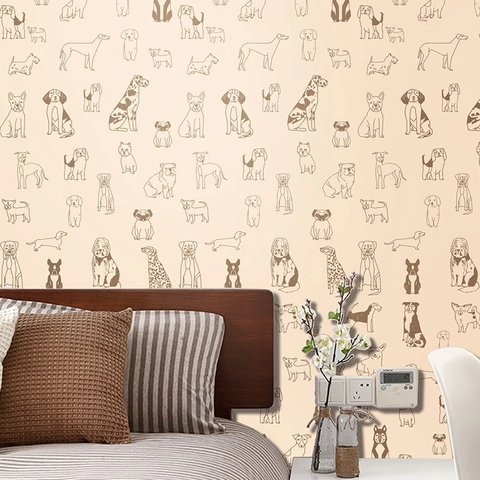 Pegatina de Pared con Patrón de Perro Retro Papel Pintado de PVC Autoadhesivo Para Dormitorio Sala de Estar Decorativo