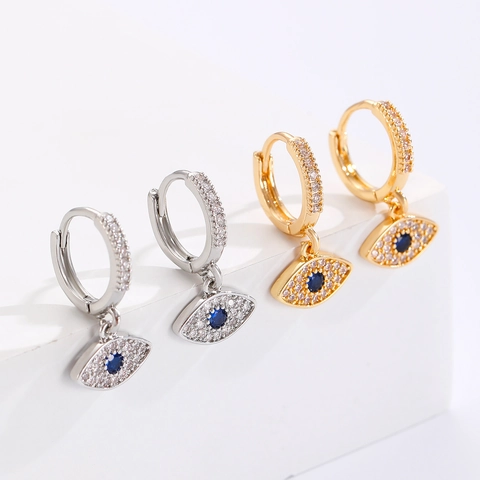 Copper Evil Eye Rhinestone Ear Buckle Hoop Earrings For Women Personalized Unique Cool Style Fashion Jewelry Accessories