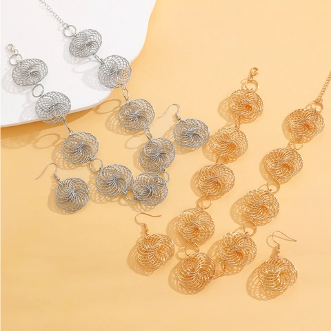 Fashion Metal Wire Wrapped Bird Nest Jewelry Set Necklace Earrings And Bracelet Spiral Design Gold Silver Tone Jewelry