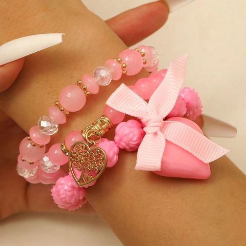 Boheems Gelaagde Kralen Armband Zinklegering Hart Levensboom Olifant Hanger Etnische Stapelbare Rekbare Handketting Sieraden