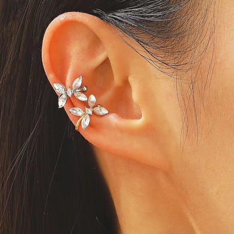 Light Luxury Butterfly Zirconia Ear Cuff Clip On Earrings For Women Non Pierced Copper Animal Shaped Fashion Jewelry