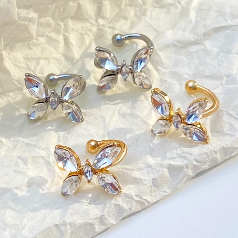 Light Luxury Butterfly Zirconia Ear Cuff Clip On Earrings For Women Non Pierced Copper Animal Shaped Fashion Jewelry